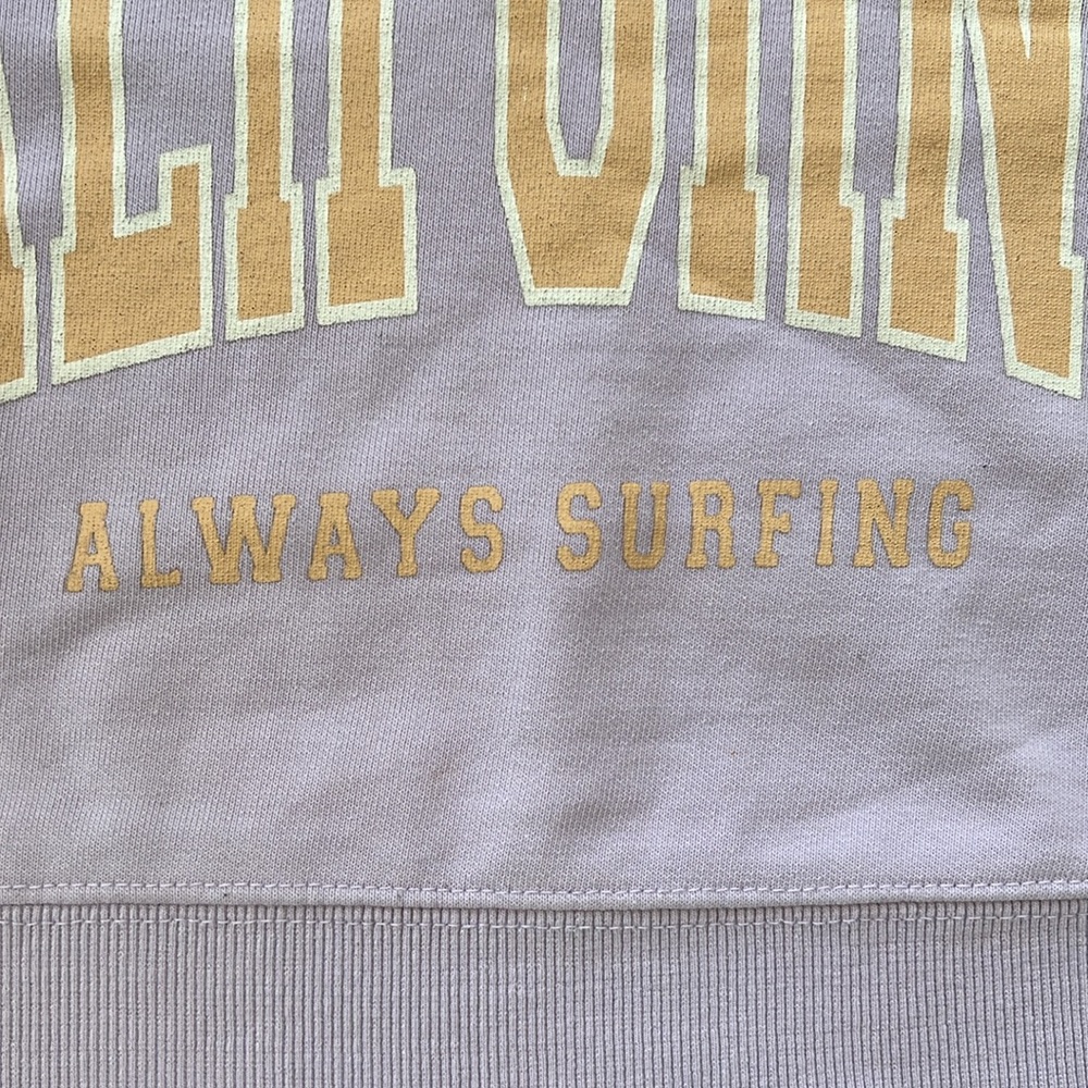 Zara girls sweatshirt 100% cotton always surfing lavender tan cropped EUC - Picture 2 of 5
